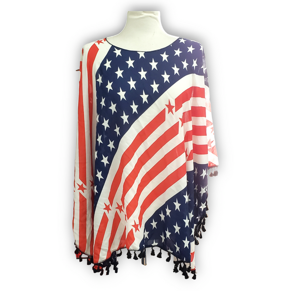 American Flag Poncho w/ Tassels