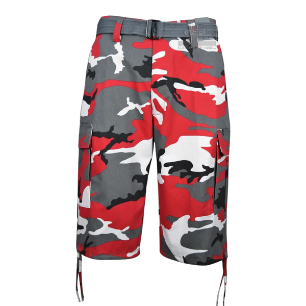 Men's Camouflage Cargo Shorts w/ Belt (Color: Red Camo)