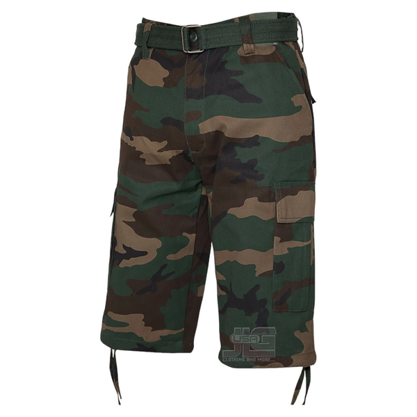 Men's Camouflage Cargo Shorts w/ Belt (Color: Woodland)