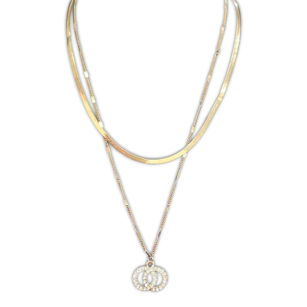 Link & Herringbone Double Chain w/ Interlocking Loop Charm