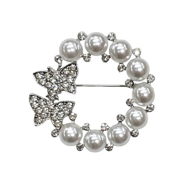 Ellas Round Pearl Butterfly Brooch