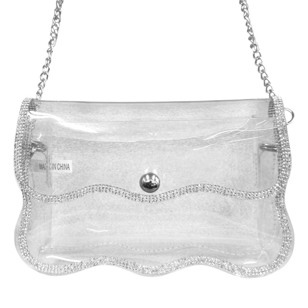 Bebe Fashion Wavy Bling Clear Crossbody Purse