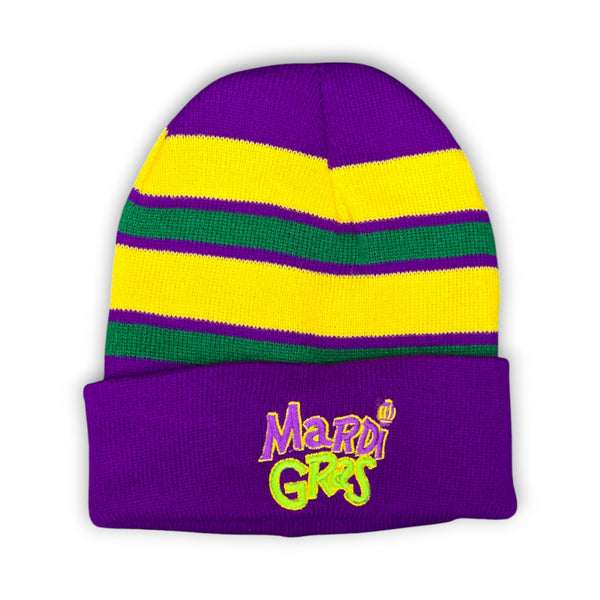 Mardi Gras Embroidered Winter Knit Hat