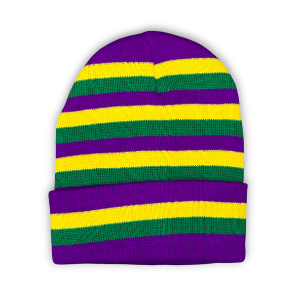 Mardi Gras Cuffed Winter Knit Hat