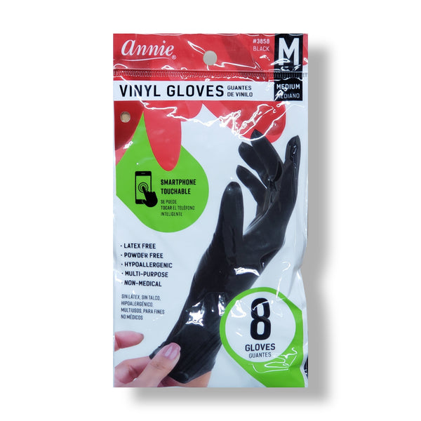 Annie Powder-Free Black Vinyl Gloves (8)