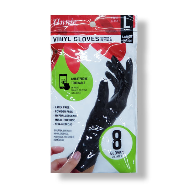 Annie Powder-Free Black Vinyl Gloves (8)