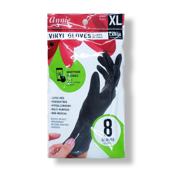 Annie Powder-Free Black Vinyl Gloves (8)