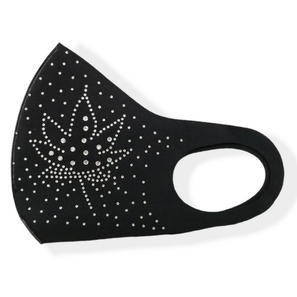 BLACK FACE MASK w/ RHINESTONES (Marijuana Leaf Design) - Han's Beauty Supply