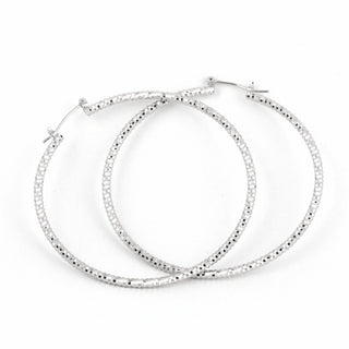 SEOUL STONE RHODIUM PLATED HOOP EARRINGS (SILVER) - Han's Beauty Supply