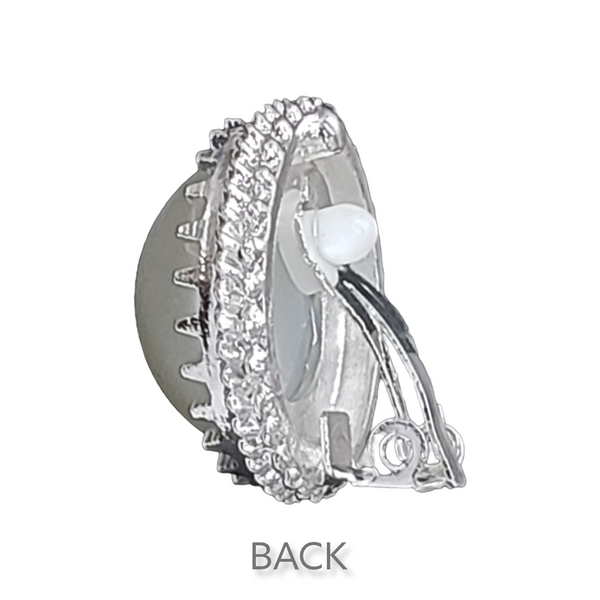 Nicole Clip-On Pearl Crown Earrings (Silver)