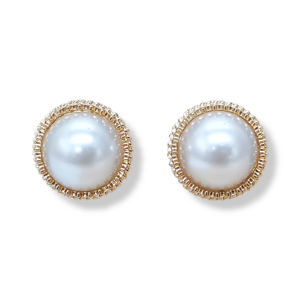 Nicole Clip-On Pearl Crown Earrings (Gold)