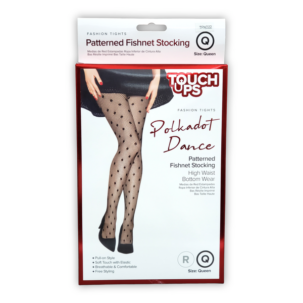 Touch Ups Polkadot Dance Patterned Fishnet Stocking (Black)