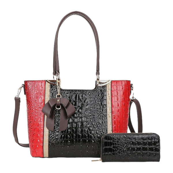 American Bee 2-in-1 Ribbon Accent Alligator Satchel