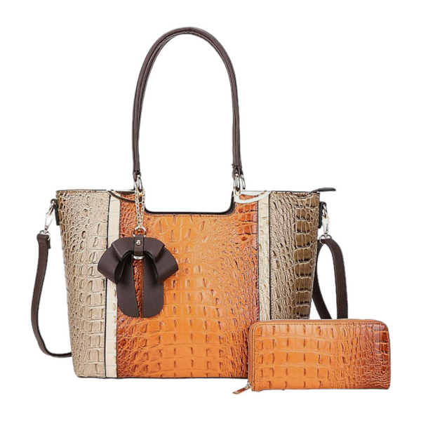 American Bee 2-in-1 Ribbon Accent Alligator Satchel