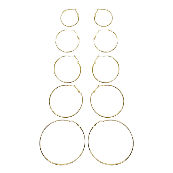 T&T Assorted Size Hoop Earrings (5 Pair)