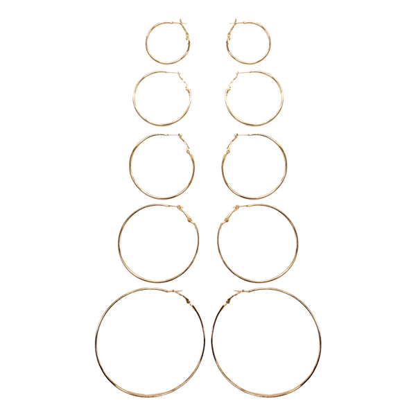 T&T Assorted Size Hoop Earrings (5 Pair)