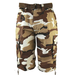 MEN'S CAMOUFLAGE CARGO SHORTS w/ BELT (Color: Brown) - Han's Beauty Supply