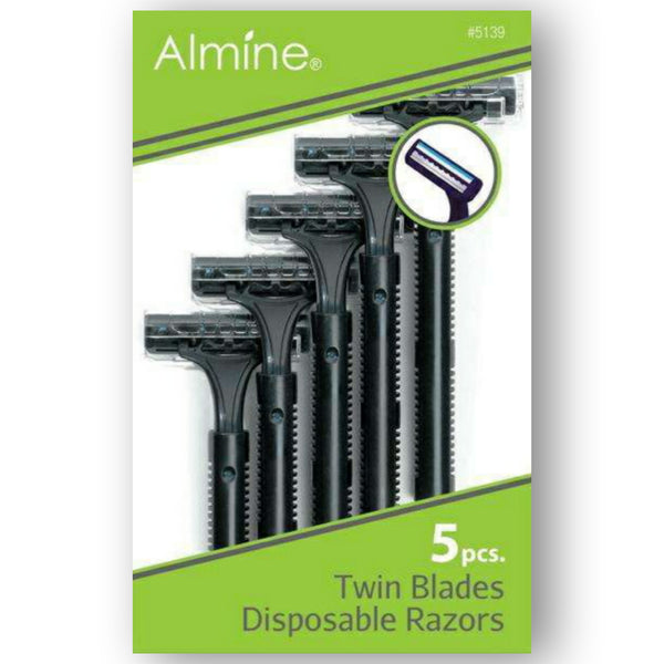 ALMINE TWIN BLADE DISPOSABLE RAZORS (5 pcs) - Han's Beauty Supply