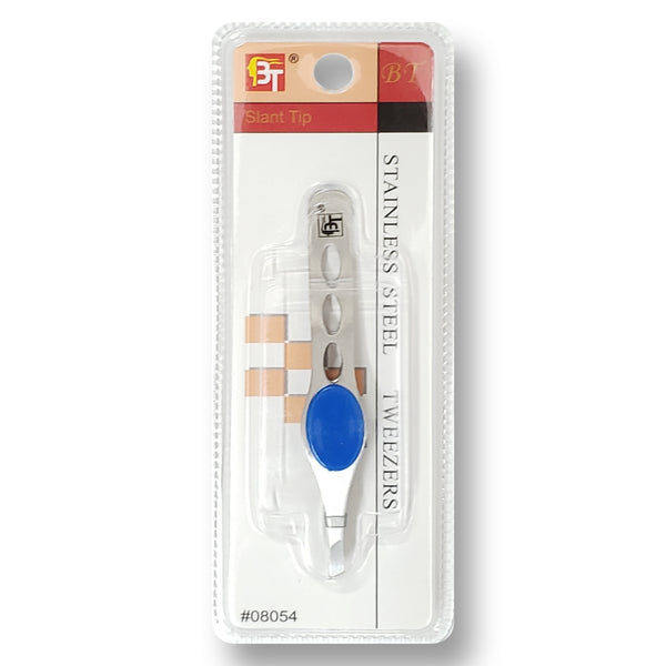 BT STAINLESS STEEL SLANT TIP TWEEZERS - Han's Beauty Supply