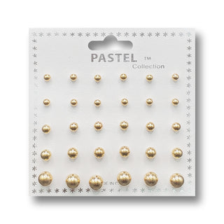 PASTEL COLLECTION GOLD BALL EARRING SET (15 PAIR) - Han's Beauty Supply