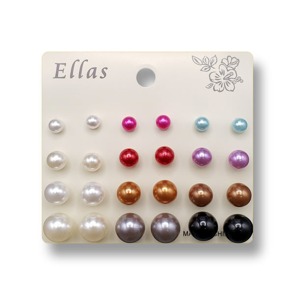 ELLAS ASSORTED PEARL EARRING SET (12 PAIR) - Han's Beauty Supply