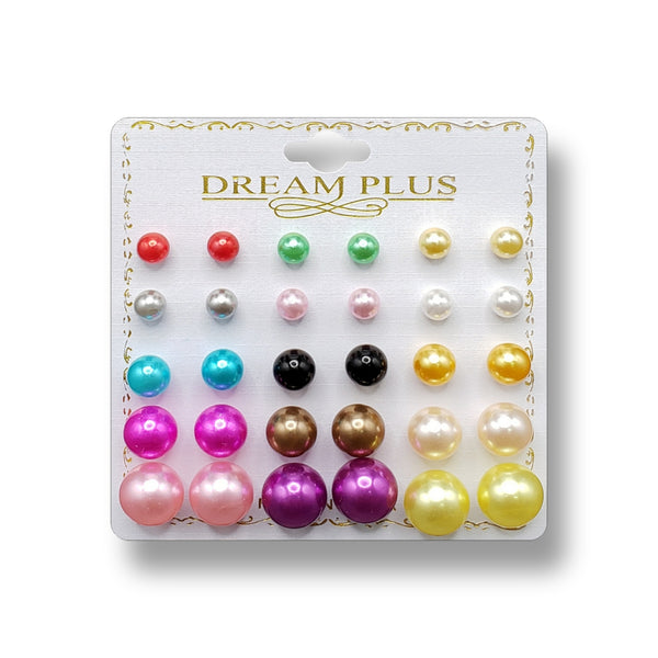 DREAM PLUS ASSORTED PEARL EARRING SET (15 PAIR) - Han's Beauty Supply