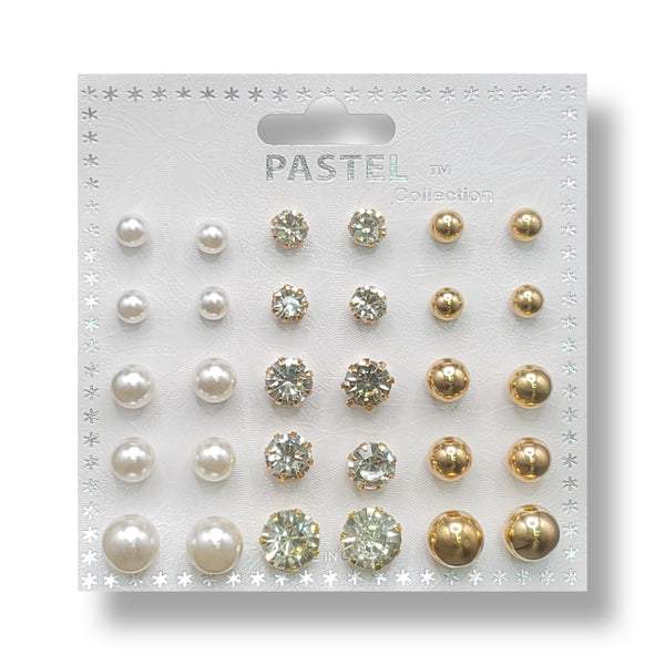 T&T Pearl & Stud Earring Combo (15 Pairs)