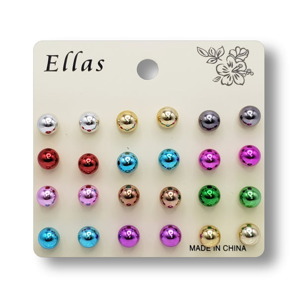 Ellas Metallic-Color Stud Earring Combo (12 Pairs)