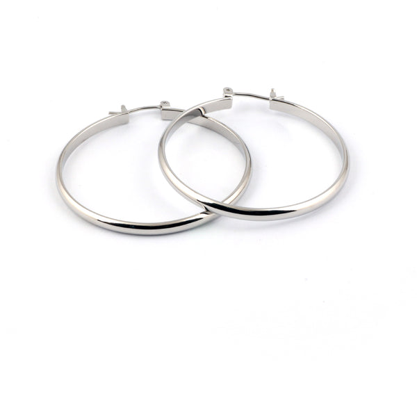 SEOUL STONE RHODIUM PLATED HOOP EARRINGS (SILVER) - Han's Beauty Supply